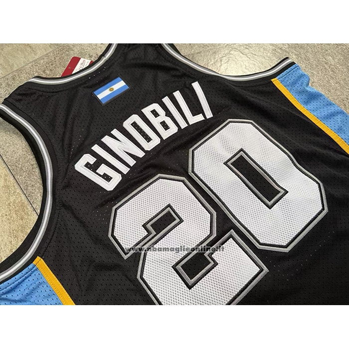 Maglia San Antonio Spurs Manu Ginobili No 20 Mitchell & Ness 2002-18 Nero